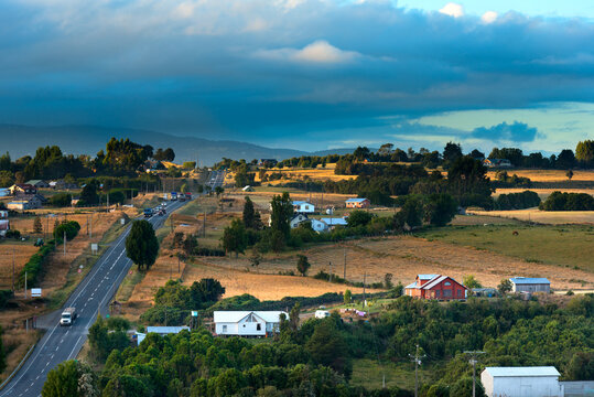 Overview of Meadows around Chonchi, Chiloe Island, Chile