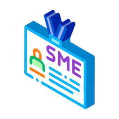 Sme Worker Badge With Photo Icon Vector. Isometric Company Badge, Pass Document With Employee Information sign. color isolated symbol illustration