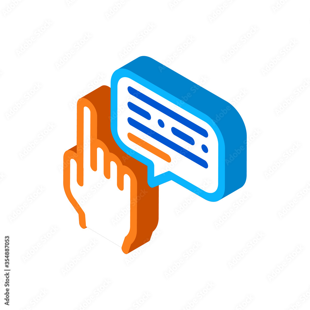 Aufkleber human hand gesture pointing icon vector. isometric gesture and quote frame with text communication s