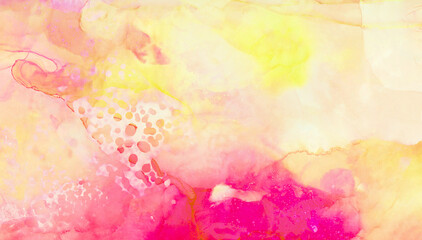 Bright pink liquid watercolor paint splash texture effect illustration for card design, modern banners, ethereal graphic design. Light alcohol ink abstract background