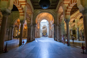 Forest of columns inside the Mezquita, Cathedral of Córdoba, Spain.