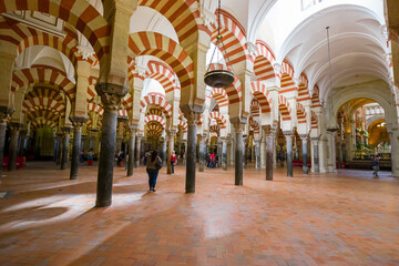 Forest of columns inside the Mezquita, Cathedral of Córdoba, Spain.