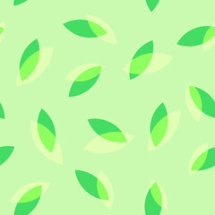 Tea Leaves on Green seamless pattern, Vector looped colorful background for cover, wrapping paper or web site.