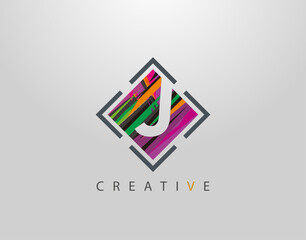 Creative J Letter Logo. Modern Abstract Square Geometric Initial J Icon.