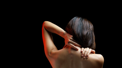 Obraz premium Women have neck pain, shoulder pain, health concept.