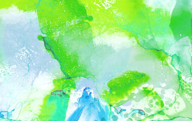 Bright green watercolor painted paper textured effect background. Abstract light spring shades aquarelle illustration for modern grunge design, creative vintage card templates