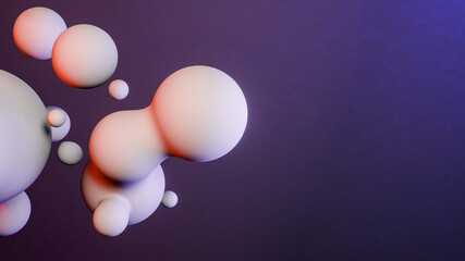 Purple background with group of white 3D balls. 3D render.
