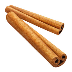 Close-up of two delicious cinnamon sticks, isolated on white background