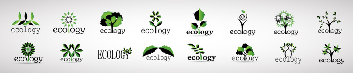 Collection Of Eco Tree And Organic Logo Set - Isolated On White Background - Vector. Eco And Organic Logo Useful For Tree Icon, Ecology Logo, Eco Symbol And Template Design. Ecology Tree Icons