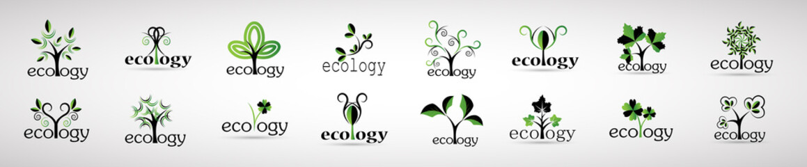 Collection Of Eco Tree And Organic Logo Set - Isolated On White Background - Vector. Eco And Organic Logo Useful For Tree Icon, Ecology Logo, Eco Symbol And Template Design. Ecology Tree Icons