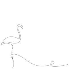 Flamingo bird one line drawing, vector illustration