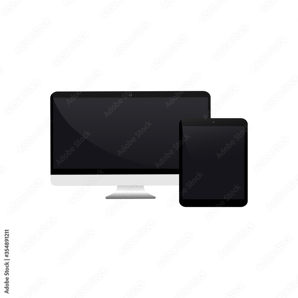 Poster realistic tablet computer, monitor icon on isolated background. new device. eps 10 vector.