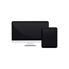 Realistic tablet computer, monitor icon on isolated background. New device. Eps 10 vector.