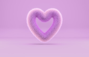 Fototapeta premium Abstract 3d geometric heart shape background with pink fur texture.
