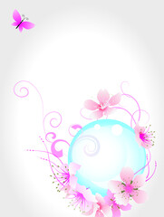 pink flowers and butterfly spring template
