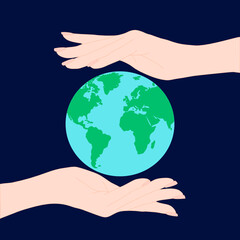 elegant hands are holding the earth. The global connection that empower of  the world concept. Energy saving, protection environment concept.