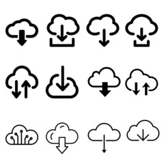 cloud download icon vector set. cloud storage  illustration sign collection. database symbol.