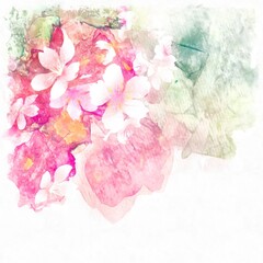 watercolor pink flowers abstract background spring template