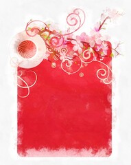 coffee and pink flowers watercolor illustration