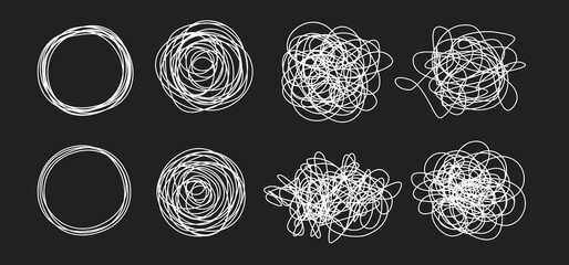 Tangled grungy scribbles set chalk board effect