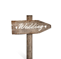 Wooden plaque with inscription Wedding isolated on white