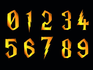 3D Vector 0, 1, 2, 3, 4, 5, 6, 7, 8, 9 Gold color numeral alphabet. Gold numbers for discounted billboards that look beautiful