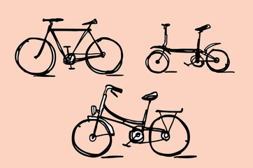 bicycle and bike illustration doodle sketch drawing, vector