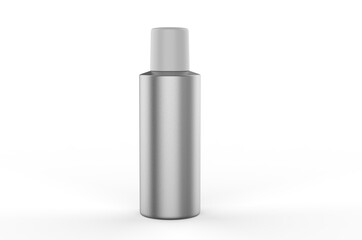 Blank flat shoulder aluminum deodorant spray can for branding and mock up. 3d render illustration.