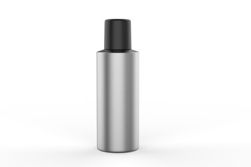 Blank flat shoulder aluminum deodorant spray can for branding and mock up. 3d render illustration.