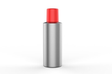 Blank flat shoulder aluminum deodorant spray can for branding and mock up. 3d render illustration.