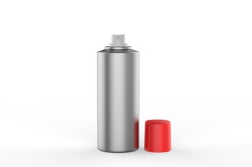 Blank flat shoulder aluminum deodorant spray can for branding and mock up. 3d render illustration.