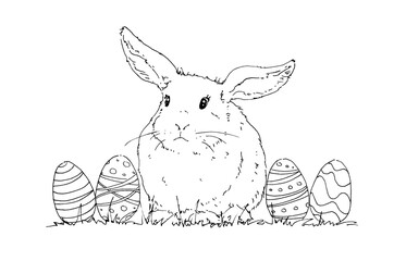 graphic easter rabbit with eggs