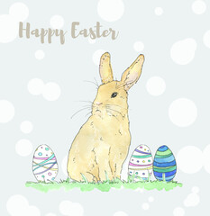watercolor easter rabbit with eggs