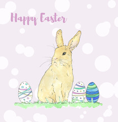 watercolor easter rabbit with eggs