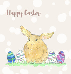 watercolor easter rabbit with eggs