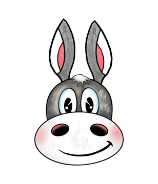 Donkey Head Isolated On White Background, Smiling Face, Funny Character, Happy Little Donkey Cute Fun Face Mask For Carnival Masquerade Festival Birthday Kids Party Decoration Icon Sign Vector