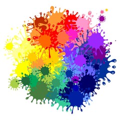 illustration for learning. Color Wheel Worksheet. Mixing Colors. Set of colored blots on the white background.  Children educational Learning color theme.