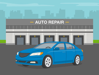 Car service and repair building concept. Flat vector illustration.