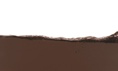 Closeup view of melted chocolate on white background