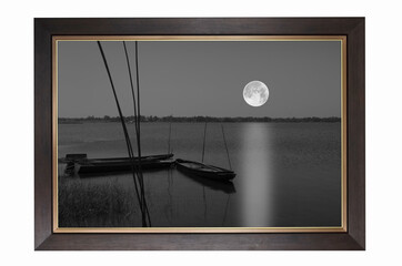 Wooden frame of full moon over the lake picture
