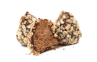 chocolate truffles in waffle isolated