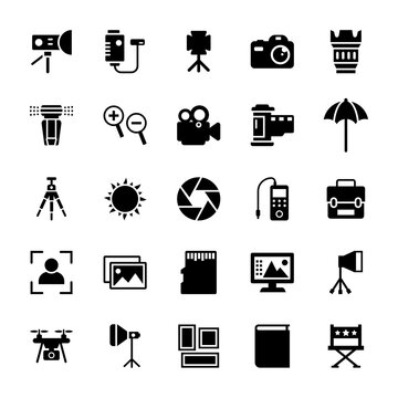 Professional Photography Glyph Icons Pack 