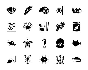  Seafood Icons Set   © Vectors Market