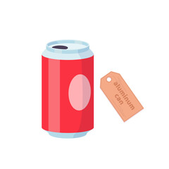 Soda in colored red aluminum can. Cold drink. Vector cartoon flat illustration isolated on white.