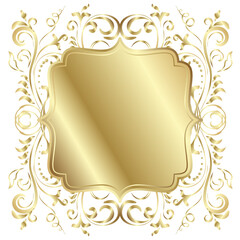 Golden shiny glowing ornate frame isolated over white
