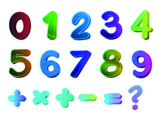 Kids Colored Cartoon Number Set. Vector set of 1-9 digit baby icons. school Mathematical Symbols.