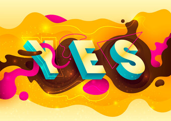 Abstract banner design with typography and various liquid shapes in intense colors. Vector illustration.