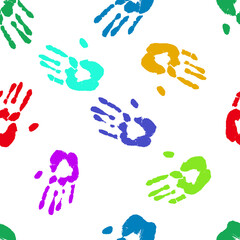 Prints of human hands seamless pattern