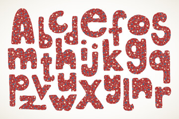 Hand drawn letters in american stars and stripes pattern