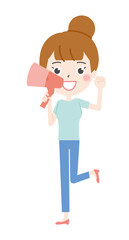 メガホンで応援する主婦のイラスト1